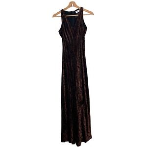 Carmen Marc Valvo Beaded Velvet Burnout V Neck Gown Brown Size 4 Formal Evening